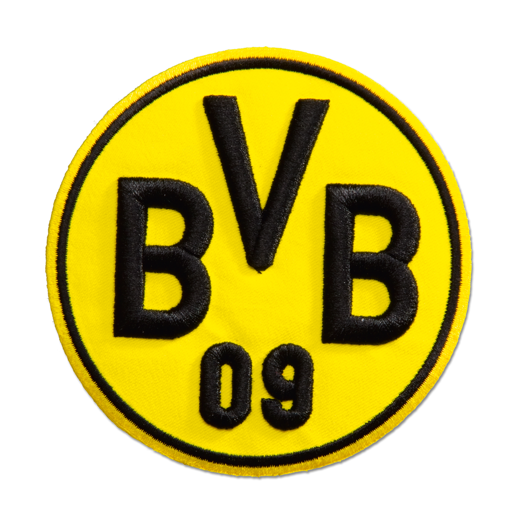 Parche 3D en negro y amarillo con el logotipo del BVB y el «09», ideal para decorar prendas o complementos para los aficionados del Borussia Dortmund.