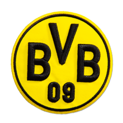 Toppa 3D nera e gialla con il logo del BVB e la scritta '09', ideale per decorare capi di abbigliamento o accessori per i tifosi del Borussia Dortmund.