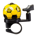 Schwarzgelbe Fahrradklingel im Fußball-Design mit BVB-Logo, passend für Fans von Borussia Dortmund.