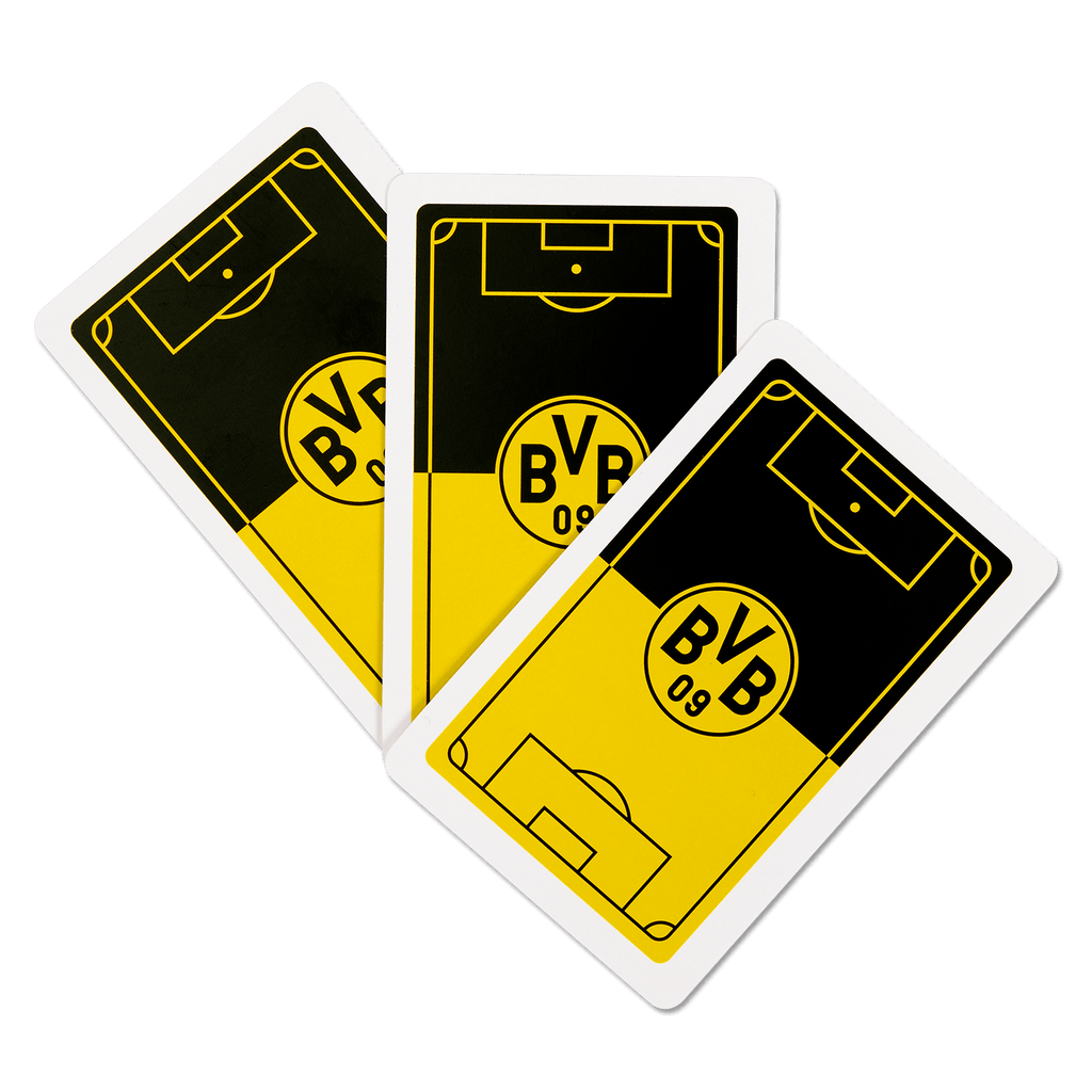 スタジアムデザインとBVB 09のロゴが入った、黒と黄色のBVBスカットセット。ボルシア・ドルトムントのファンにぴったりです。