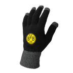 Schwarzer BVB-Smartphone-Handschuh mit gelbem BVB-09-Logo und grauen Fingerspitzen, ideal für Touchscreen-Nutzung im Winter.