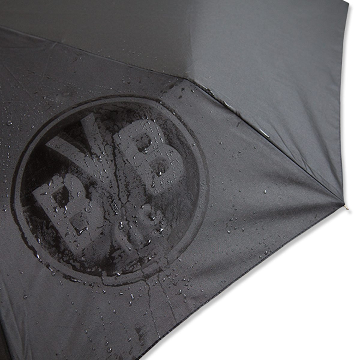 Schwarzer Borussia Dortmund Regenschirm mit automatischer Öffnung und großem BVB-Logo, ideal für Fans bei Regenwetter