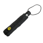 Schwarzer Regenschirm mit Borussia Dortmund BVB-Logo und praktischer automatischer Öffnung, ideal für Fans des BVB.