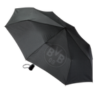 Automatikschirm in Schwarz mit BVB-Logo, kompakt und praktisch für den Alltag eines Borussia Dortmund Fans.