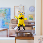 Peluche EMMA du BVB avec ventouse, 20 cm, motif jaune et noir, peut être accrochée sur des surfaces lisses.