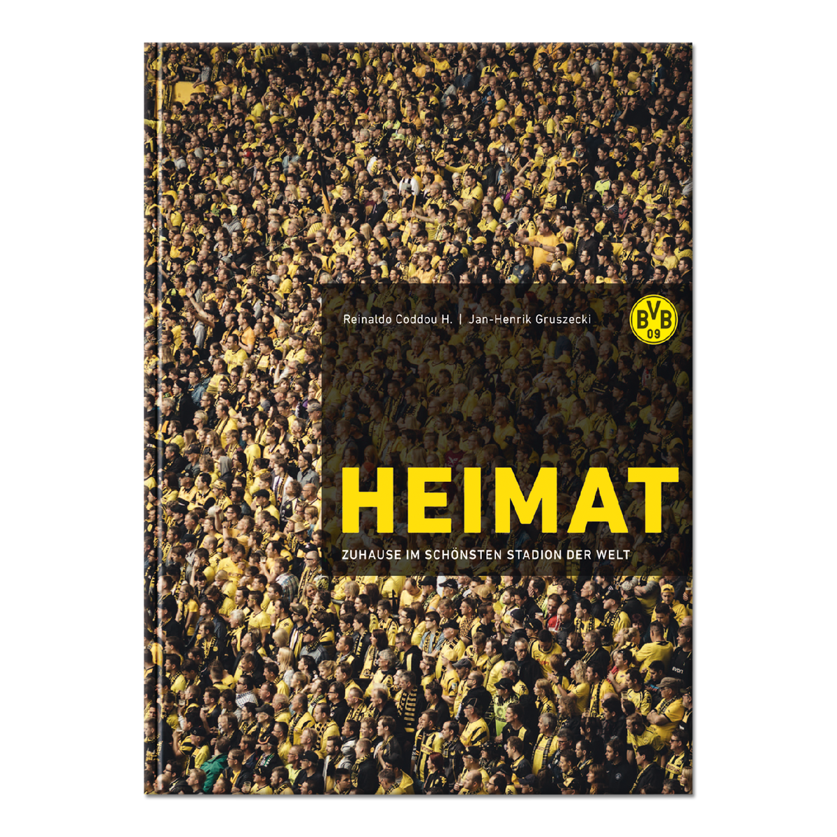 Borussia Dortmund Buch 'Heimat - Zuhause im schönsten Stadion der Welt' mit Coverbild einer schwarzgelben Fanmenge im SIGNAL IDUNA PARK.