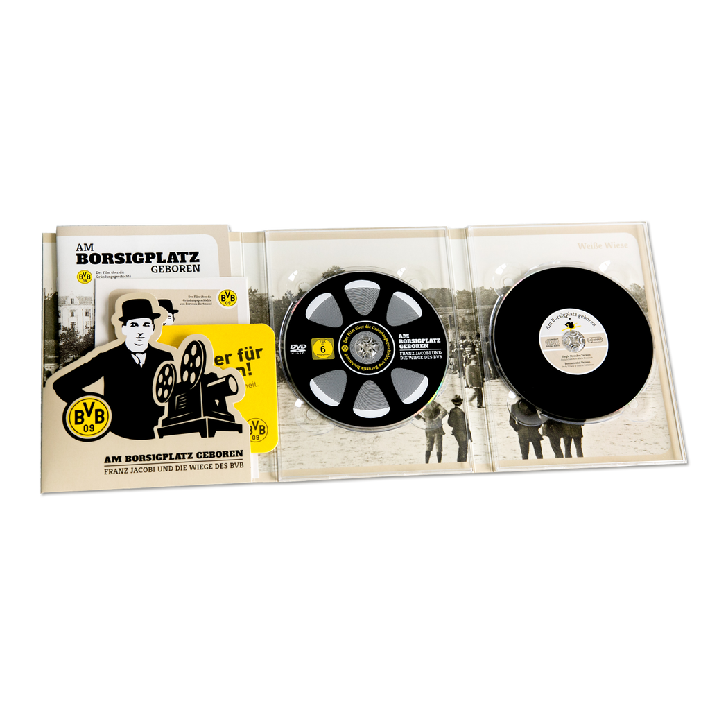 DVD "Am Borsigplatz geboren" sulla fondazione e la storia del BVB, con CD aggiuntivo e libretto con immagini storiche.