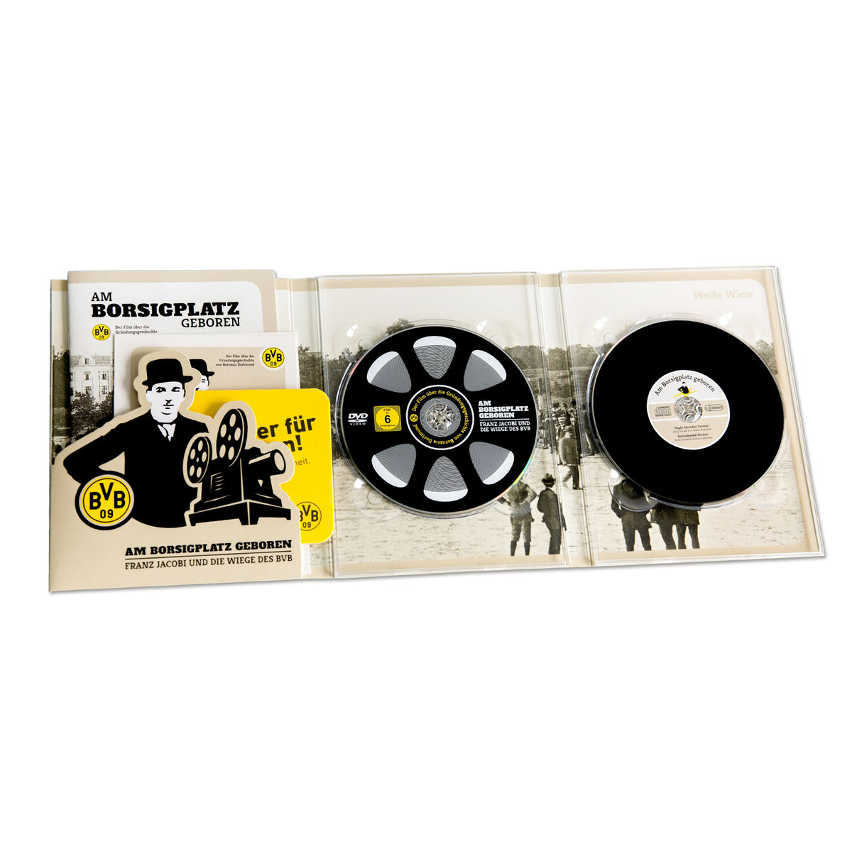 DVD "Am Borsigplatz geboren" sulla fondazione e la storia del BVB, con CD aggiuntivo e libretto con immagini storiche.