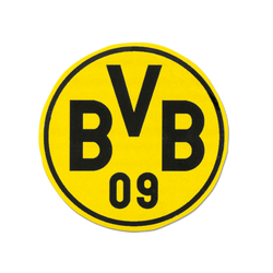 Rundes BVB-Logo in den Vereinsfarben schwarzgelb mit schwarzer Inschrift BVB 09, geeignet für Borussia Dortmund Fanartikel.
