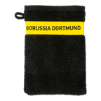 Schwarzgelber Borussia Dortmund Waschlappen mit BVB-Schriftzug aus weichem Frotteematerial.