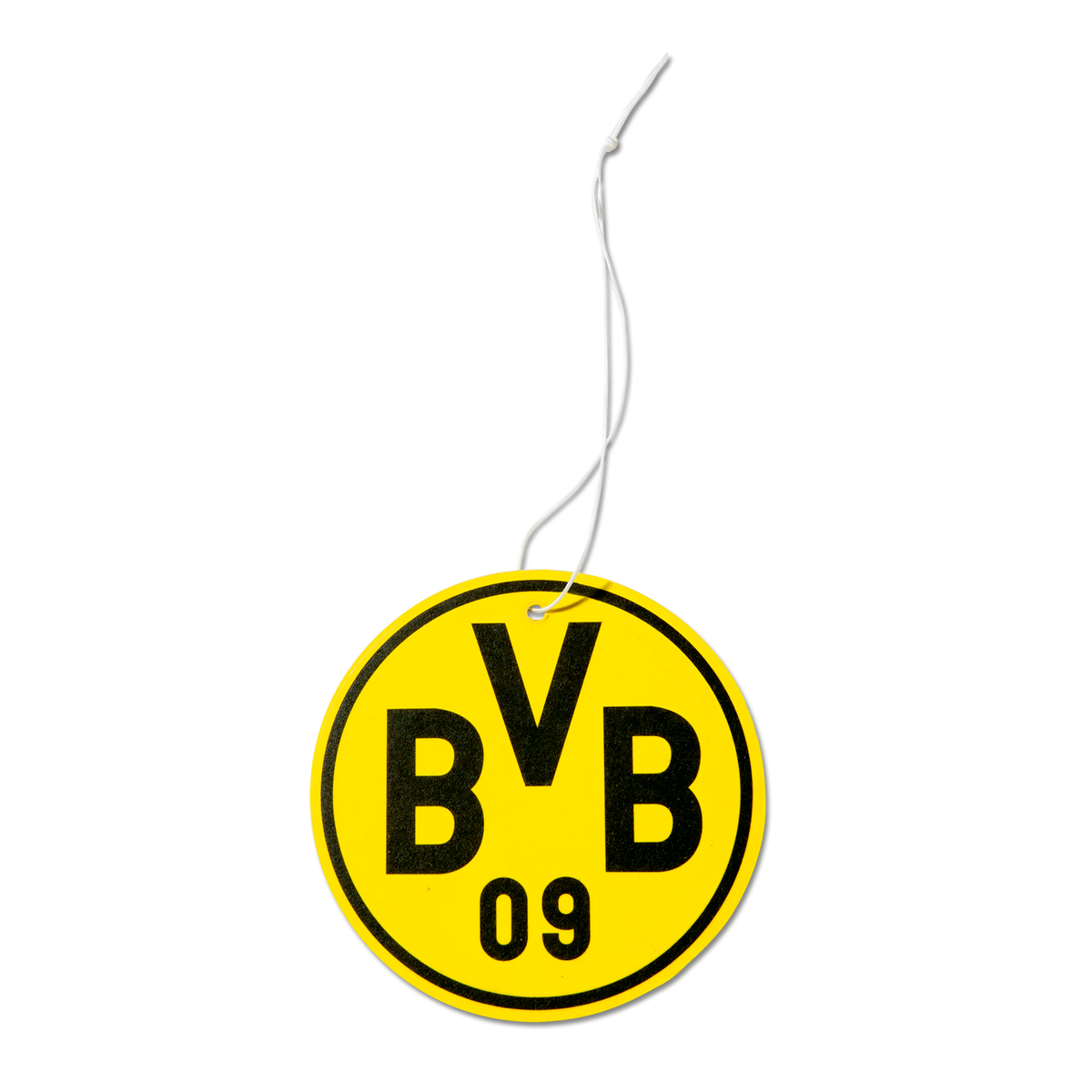 Deodorante per auto del BVB nei colori nero e giallo, di forma rotonda con il logo della squadra e il numero 09, ideale per l'auto come gadget per i tifosi e come diffusore di profumo.