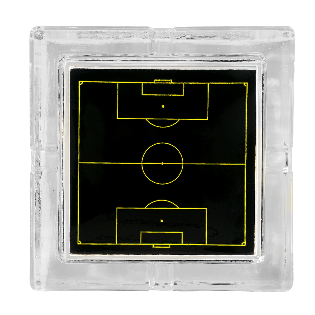 Cendrier du BVB au design transparent et orné d'un motif représentant un terrain de football aux couleurs noir et jaune : un article de supporters élégant pour les fans du Borussia Dortmund.