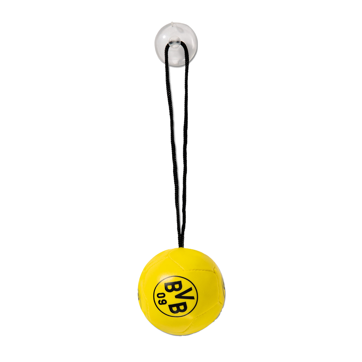 Boule de rétroviseur jaune du BVB, ornée du logo noir « BVB 09 » et dotée d'une attache noire, idéale pour les supporters comme décoration dans leur voiture.