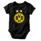 Black Borussia Dortmund baby onesie with a yellow BVB emblem and two stars on the front—perfect for young fans.
