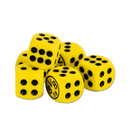 Dados negros y amarillos con el logotipo del BVB, ideales como artículos para aficionados del Borussia Dortmund o para juegos de mesa.