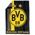 Coperta in pile BVB di alta qualità, con motivo nei colori nero e giallo, grande logo del Borussia Dortmund, due stelle e la scritta.