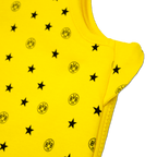 Sacco nanna per neonati del BVB, giallo con stelle nere e loghi BVB-09, ideale per i piccoli tifosi del Borussia Dortmund.