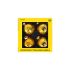Un juego de 4 bolas de Navidad del BVB con diseño en negro y amarillo y el logotipo del BVB impreso, que se entrega en un embalaje amarillo. Ideal para la decoración navideña y para los aficionados del Borussia Dortmund.