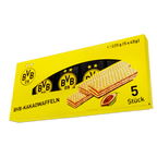 Emballage noir et jaune : gaufrettes au cacao BVB avec le logo du BVB, 5 pièces, 225 g, idéales comme produit dérivé et en-cas.