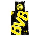 Parure de lit noir et jaune du Borussia Dortmund, 135 x 200 cm, avec effet phosphorescent et grand logo du BVB.