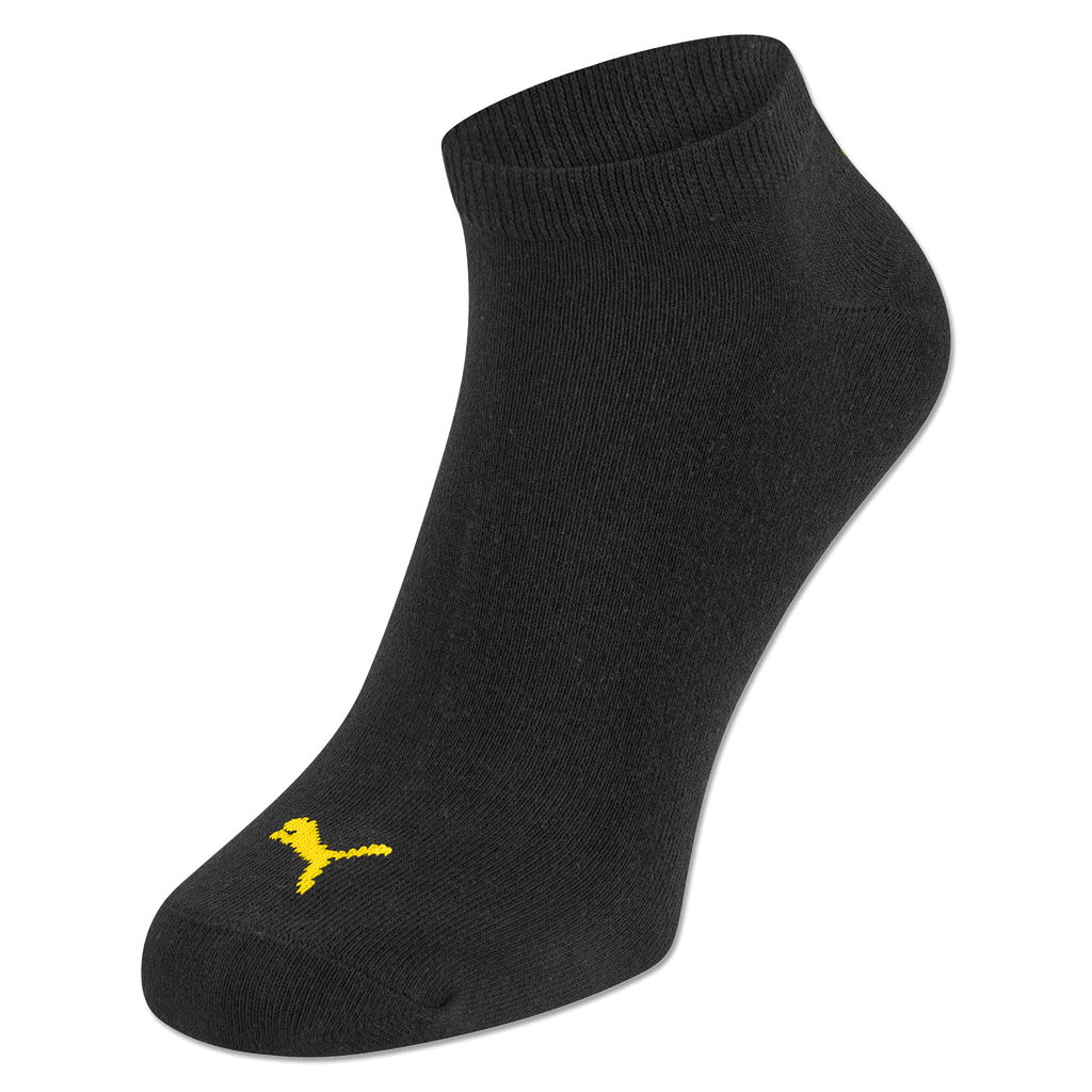 プーマのブラックカラーのBVBソックス3足セット。黄色のPUMAロゴ入りで、ボルシア・ドルトムントのファンに最適です。