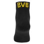 Schwarzgelbe BVB-Quarter Socken im 3er-Pack von Puma, mit BVB-Schriftzug am Bund, ideal als Fan-Accessoire.