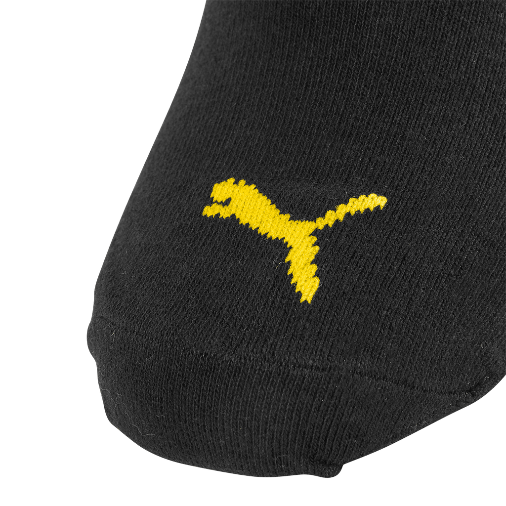 3er-Pack BVB-Quarter Socken in schwarz mit gelbem Puma-Logo, ideal für Borussia Dortmund Fans.