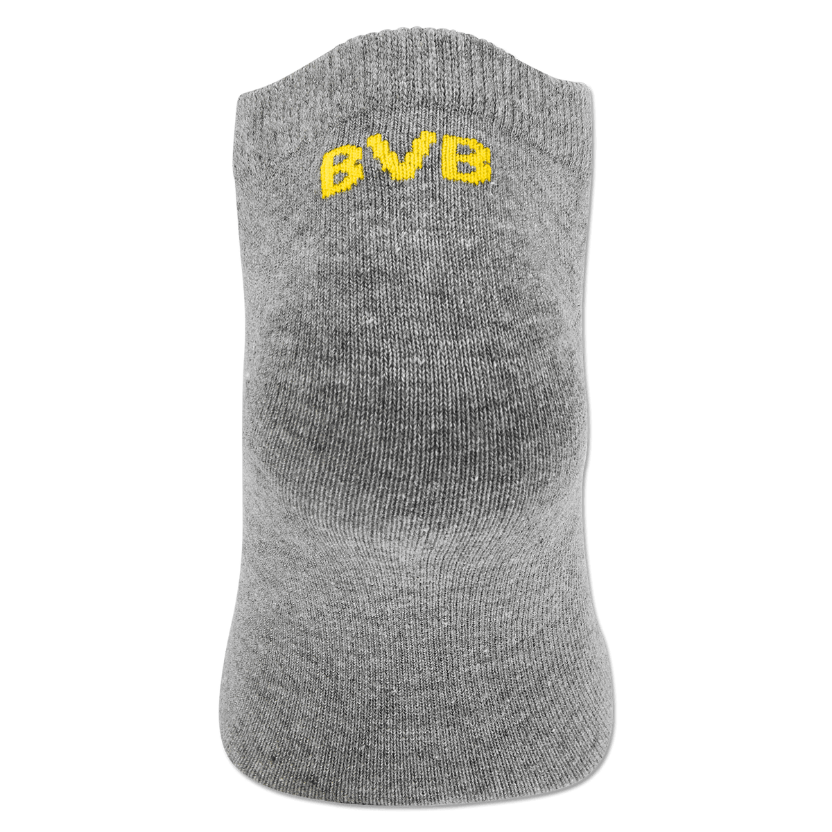 Three pairs of gray BVB socks by PUMA with yellow BVB lettering, perfect for fans and sports activities.