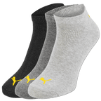 Set of three BVB socks by Puma in black, gray, and light gray, featuring the yellow Puma logo.
