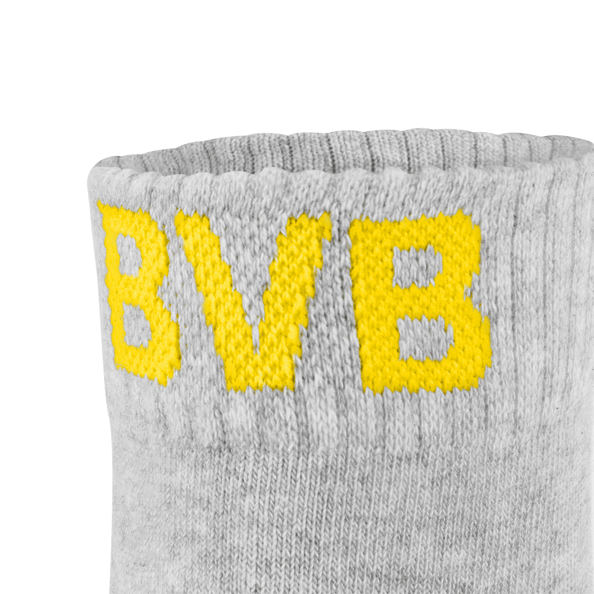 Graue BVB Ankle Socks im 3er Pack von PUMA, mit gelbem BVB-Schriftzug, perfekt für Fans von Borussia Dortmund.