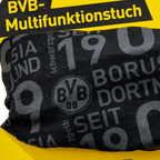 Sciarpa multifunzionale del BVB nei colori nero e giallo, con il logo della società e le scritte su sfondo giallo. L'accessorio perfetto per i tifosi del BVB.