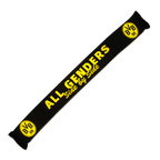 Écharpe noire et jaune du BVB portant l'inscription « ALL GENDERS Side by Side » et le logo BVB 09, idéale pour les supporters du Borussia Dortmund.