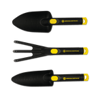 Juego de tres herramientas de jardinería del BVB con diseño en negro y amarillo y el logotipo del Borussia Dortmund, ideal para los aficionados del club.