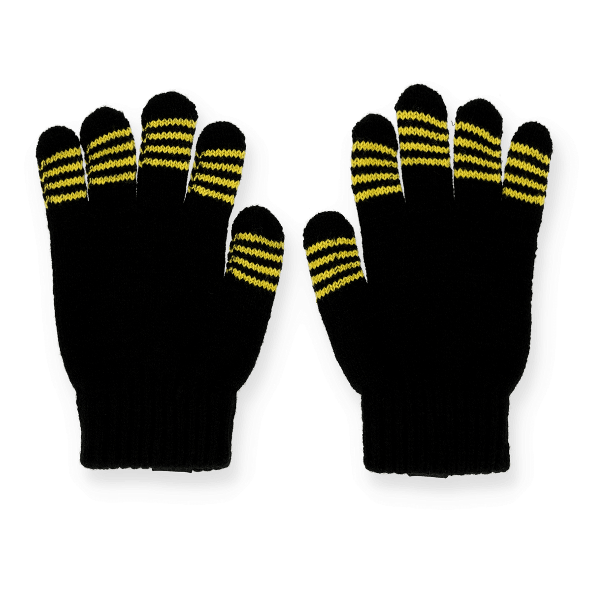 Schwarzgelbe EMMA Handschuhe mit gelben Streifen auf den Fingerspitzen, ideales Accessoire für BVB-Fans an kühlen Tagen.