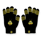 Schwarze Handschuhe mit gelben Streifen, EMMA-Motiv und BVB-Logo - ein praktisches Accessoire für Borussia Dortmund Fans.