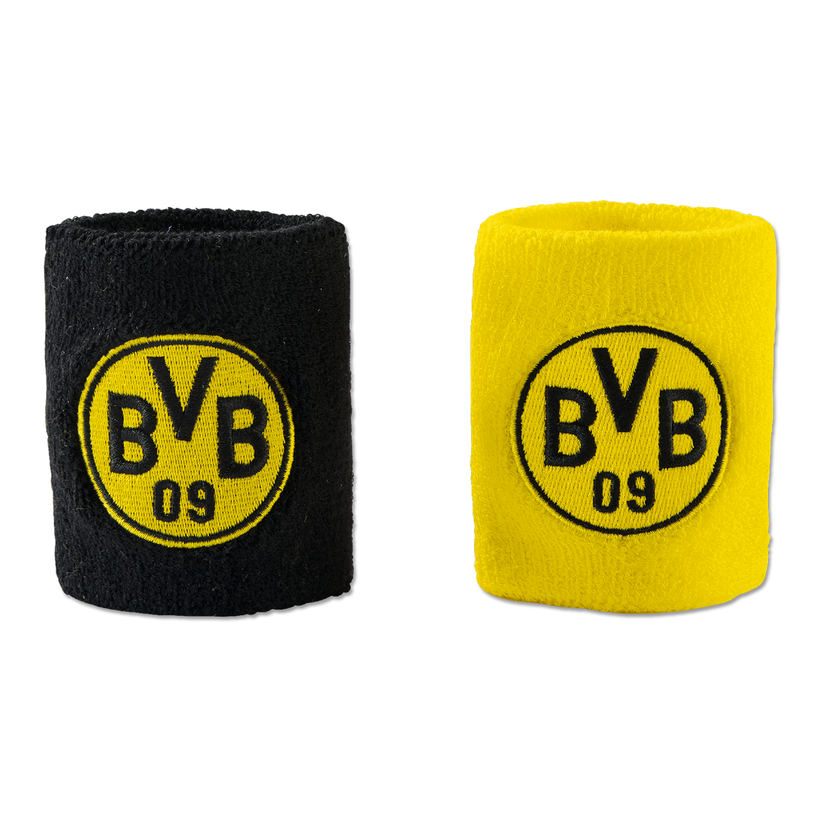 Lote de dos cintas para la frente del BVB en los colores del club, negro y amarillo, cada una con el logotipo del BVB bordado, ideales para hacer deporte o como artículo de aficionado.