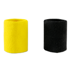 Borussia Dortmund sweatbands in a convenient set featuring one yellow and one black band, ideal for fans and athletic activities.