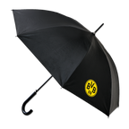 Black BVB umbrella with a yellow BVB logo and a curved handle, perfect for Borussia Dortmund fans.