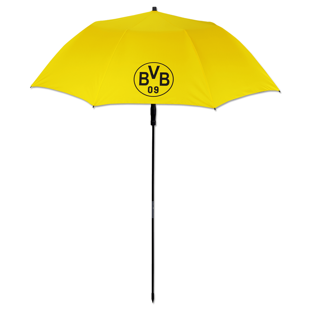 Parasol noir et jaune du BVB, orné du logo central du BVB, idéal pour les chaudes journées d'été à la plage ou dans le jardin.
