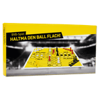 Jeu de société du BVB « Haltma den Ball flach » aux couleurs noir et jaune, avec plateau de jeu et pions, idéal pour les supporters du Borussia Dortmund et les amateurs de jeux de société.