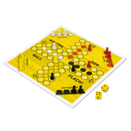 Jeu de société du BVB « Haltma den Ball flach ! » aux couleurs noir et jaune, avec des pions et des dés, idéal pour les supporters du Borussia Dortmund.