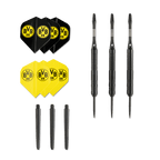 黒色のダーツ3本セット。黒と黄色のBVB-09フライトと交換可能なシャフトが付いており、ボルシア・ドルトムントのファンに最適です。