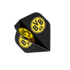 Black-and-yellow dart flights featuring the BVB logo, perfect for Borussia Dortmund fans.