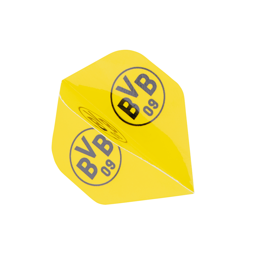 Dart flights in black and yellow with the BVB 09 logo—decorative accessories for dart players and BVB fans.