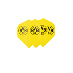 Yellow BVB dart flights with a black BVB logo and "BVB 09" lettering, ideal for Borussia Dortmund fans and dart players.