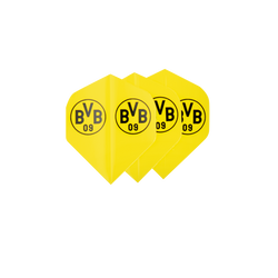 Yellow BVB dart flights with a black BVB logo and "BVB 09" lettering, ideal for Borussia Dortmund fans and dart players.