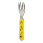 Borussia Dortmund children's fork with a yellow handle, decorated with soccer motifs and the BVB logo.