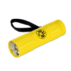 Lampe de poche jaune du BVB, ornée du logo noir « BVB 09 » et dotée d'une dragonne pratique, idéale pour les supporters du Borussia Dortmund.
