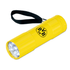 Lampe de poche jaune du BVB, avec le logo noir du club et une dragonne noire, idéale pour les supporters du Borussia Dortmund.
