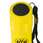 Lampe de poche compacte, de couleur jaune, aux couleurs du BVB (noir et jaune), ornée du logo du club et dotée d'une dragonne, idéale pour les supporters du Borussia Dortmund.
